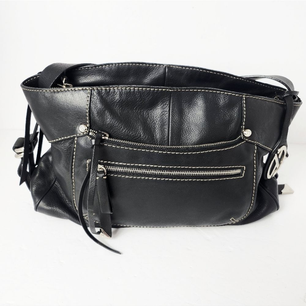 Francesco Biasia Leather Satchel Handbag Black 15x10